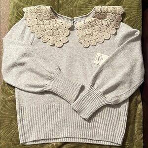 Gray Sweater with Crochet Collar